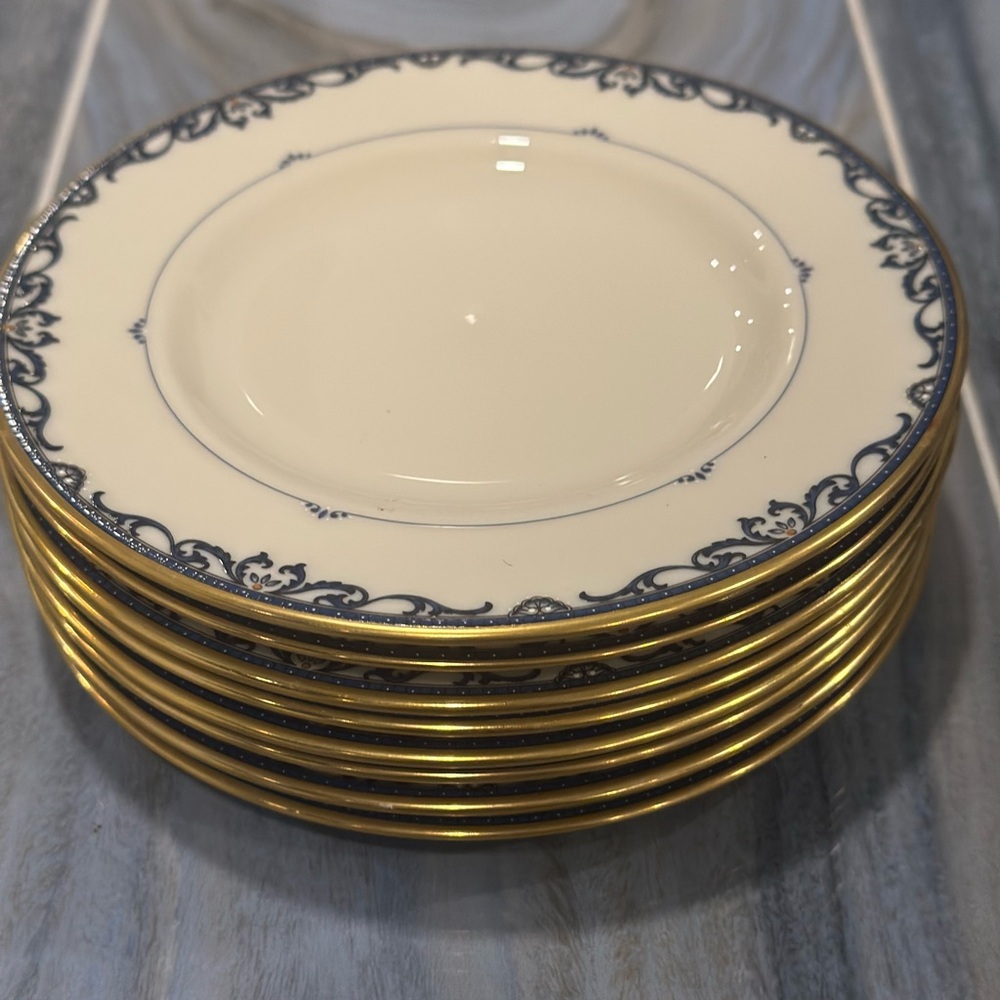 8 LENOX Liberty Presidential Bread Butter Plates Cream Gold Trim Blue Design